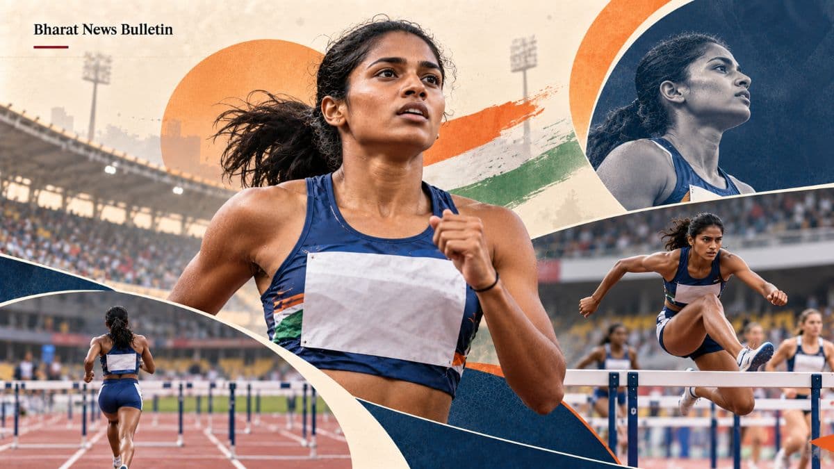 Indian hurdler Vithya Ramraj after winning bronze in the women’s 400m hurdles and setting a new national record at the 2026 Asian Games.