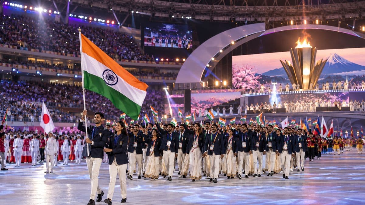 Manu Bhaker and Pawan Sehrawat leading India's contingent at the Aichi-Nagoya Asian Games opening ceremony