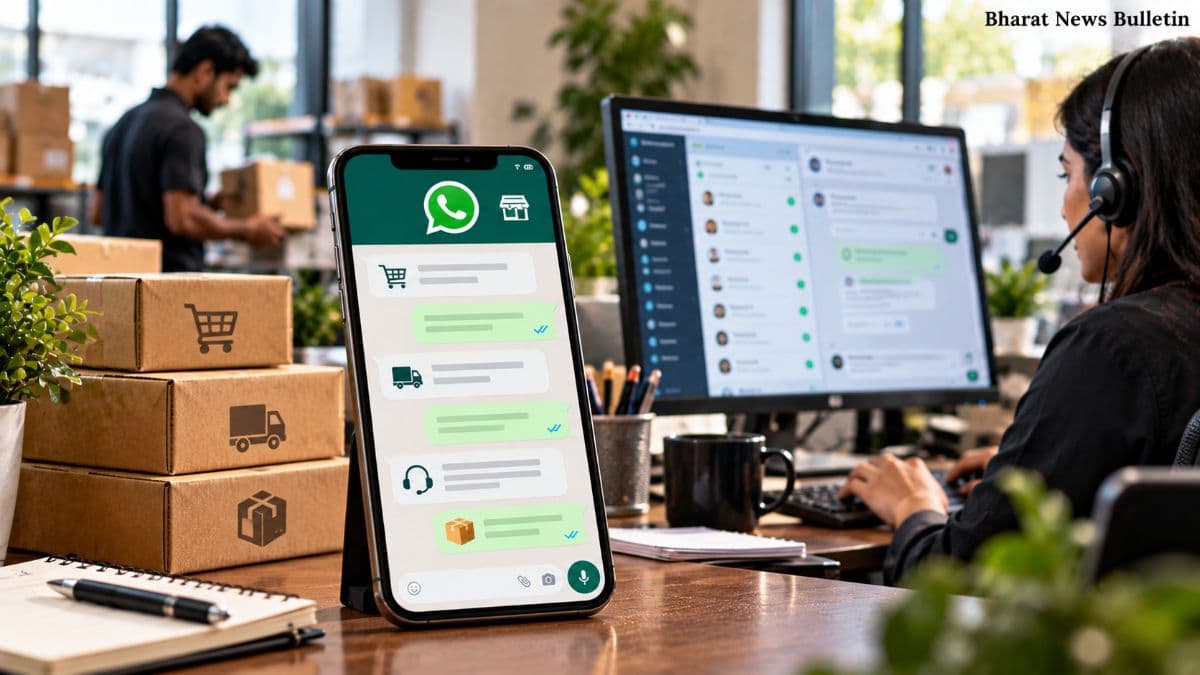 WhatsApp Business messaging and smartphone represented in an editorial image about new India pricing rules.