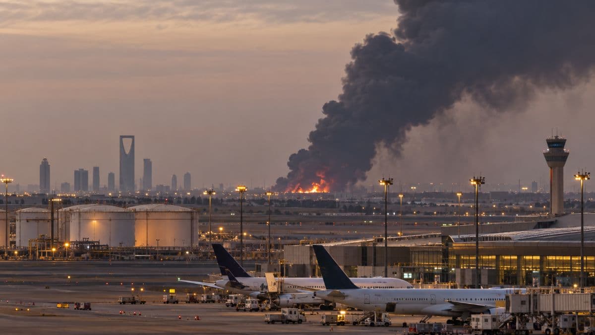 Black smoke rising near Riyadh airport after reported Houthi missile and drone attacks