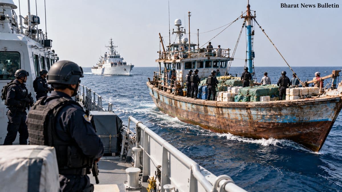 Indian Coast Guard operation involving an Iranian dhow and seized narcotics in the Arabian Sea.